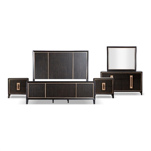 FOA Wenton 5pc Espresso Wood Bed Set - King + 2 Nightstands + Dresser + Mirror