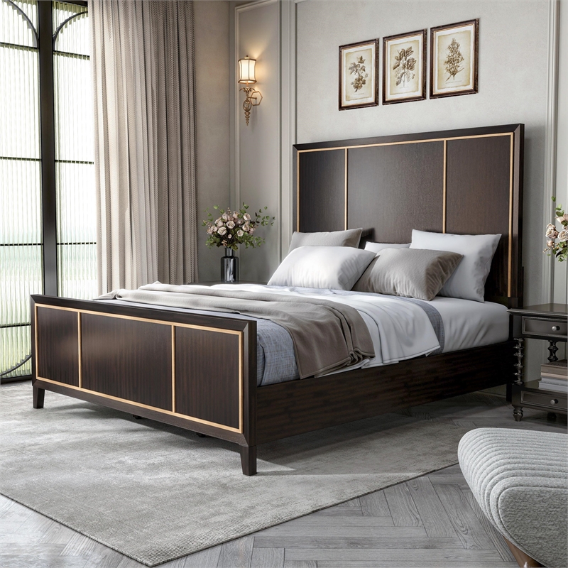Furniture of America Wenton Panel Solid Wood Queen Bed in Espresso