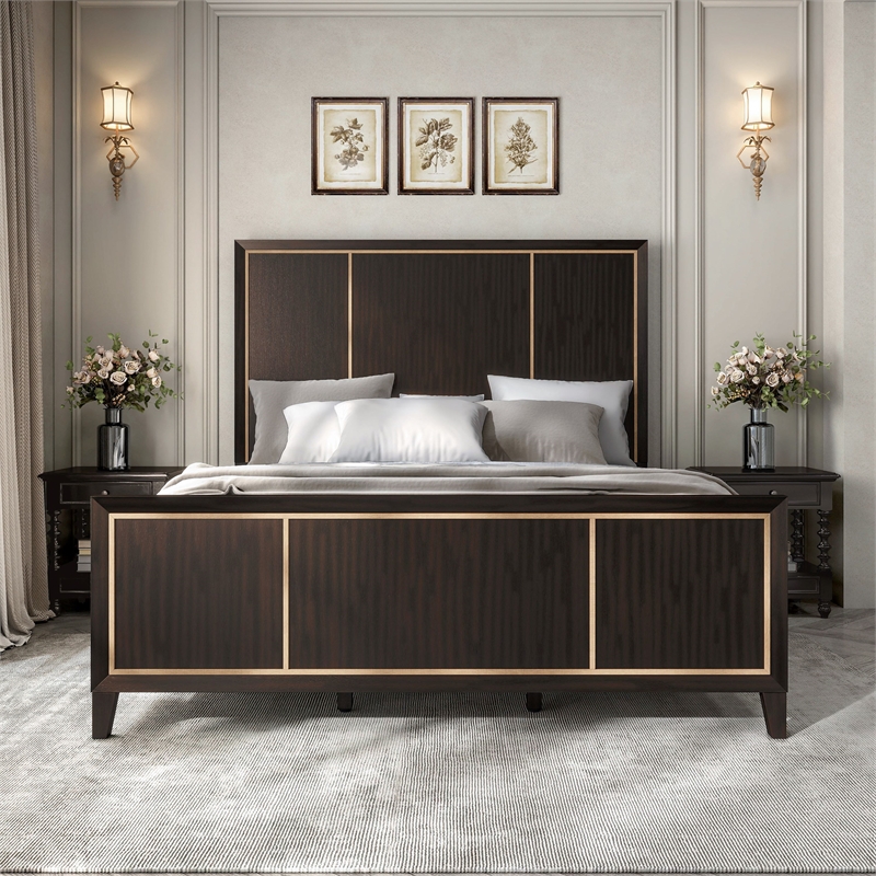 Furniture of America Wenton Panel Solid Wood Queen Bed in Espresso