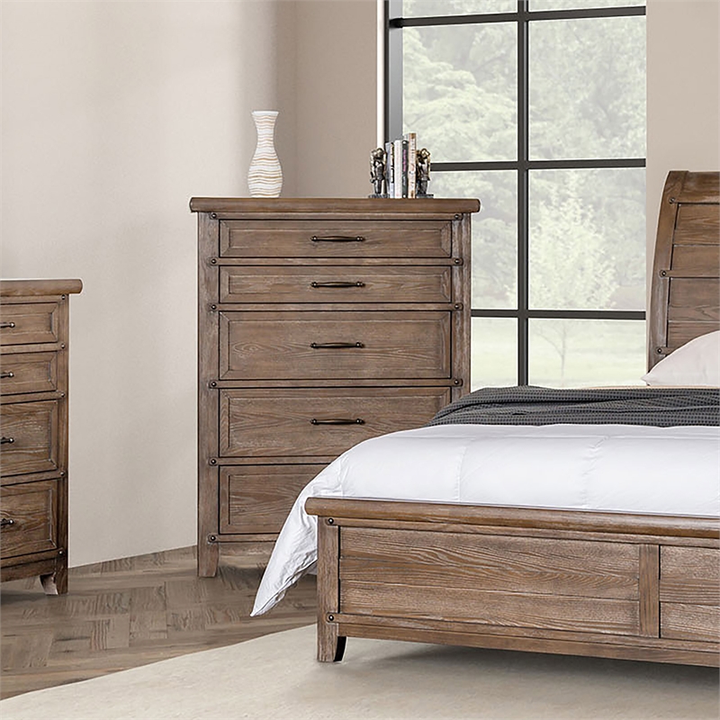 Furniture of America Saides 5-Drawer Solid Wood Chest in Brown