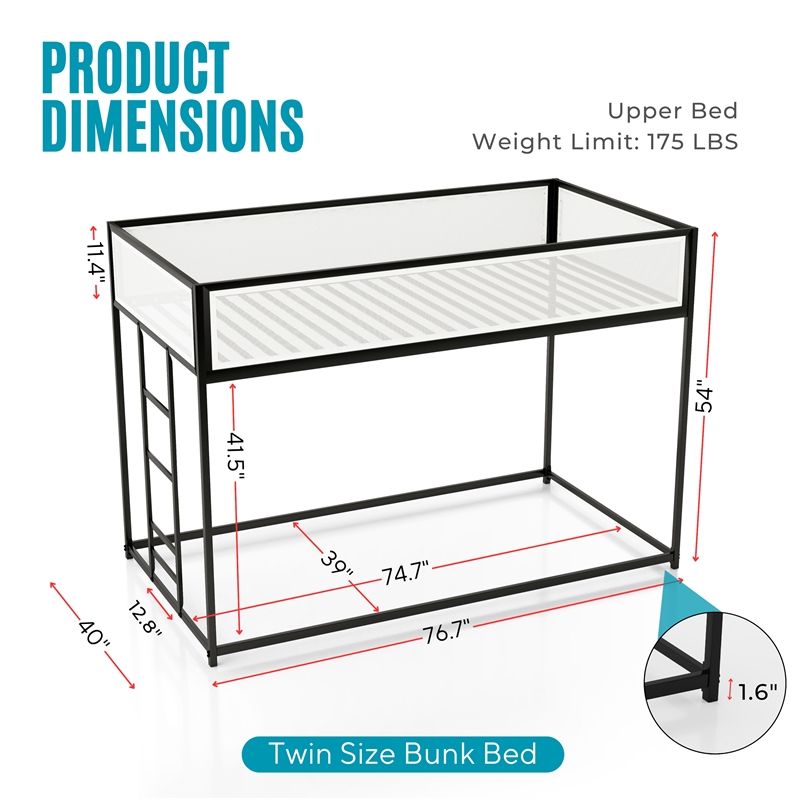 Furniture of America Druman Iron Twin over Twin Bunk Bed in Black