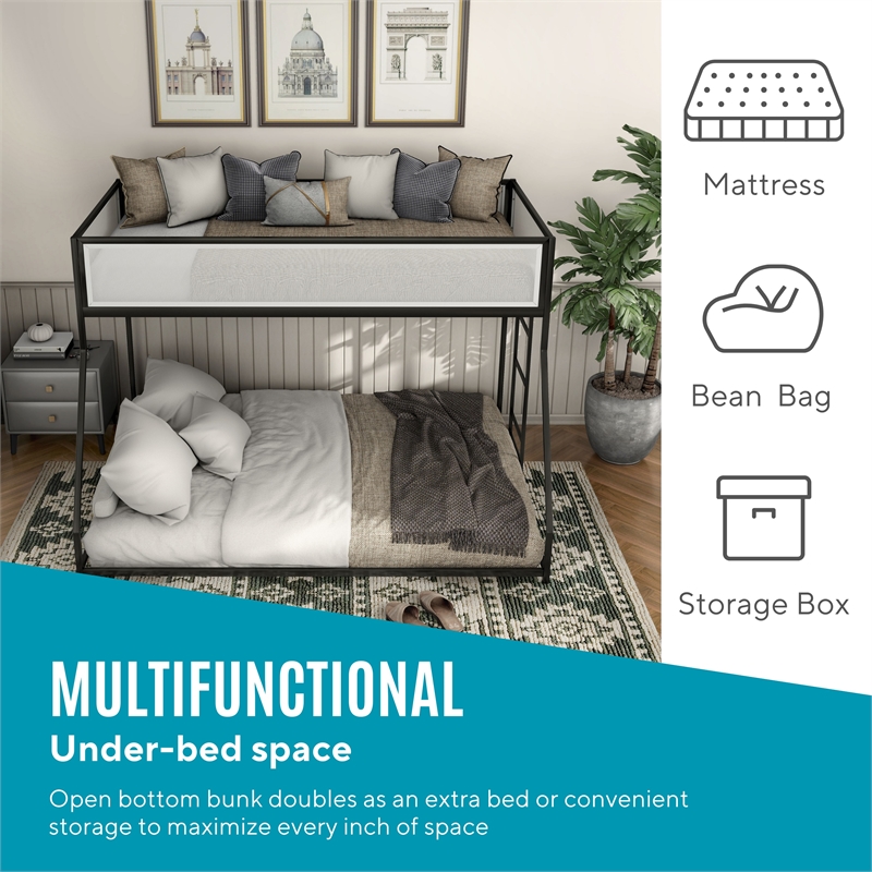 Furniture of America Eugen Iron Twin over Full Bunk Bed in Black