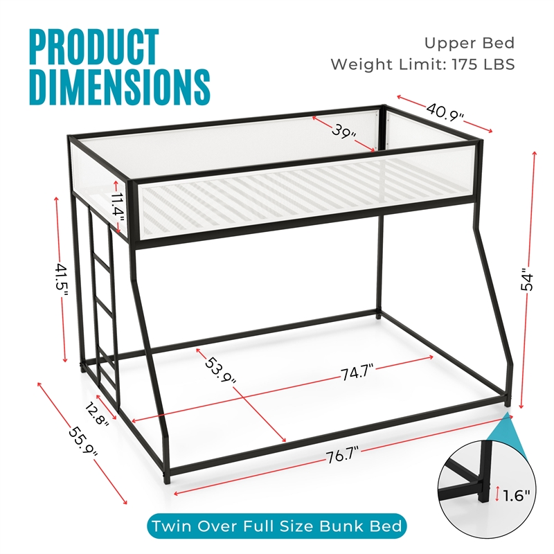 Furniture of America Eugen Iron Twin over Full Bunk Bed in Black