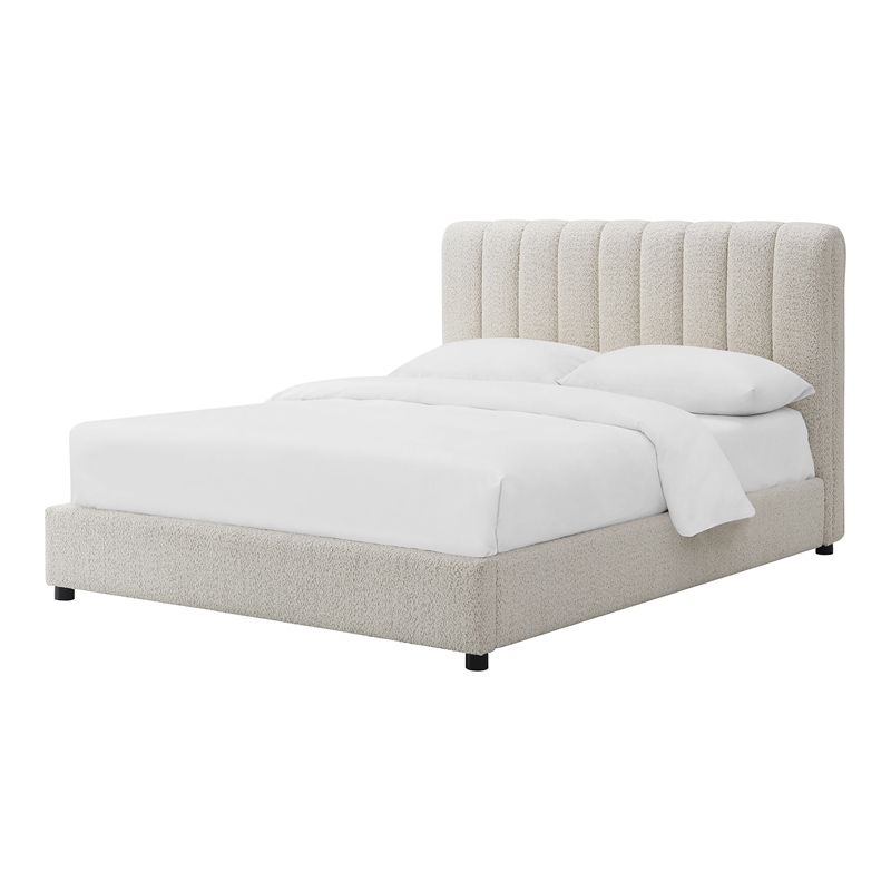 Furniture of America Garret Upholstered Boucle Fabric Queen Bed in White