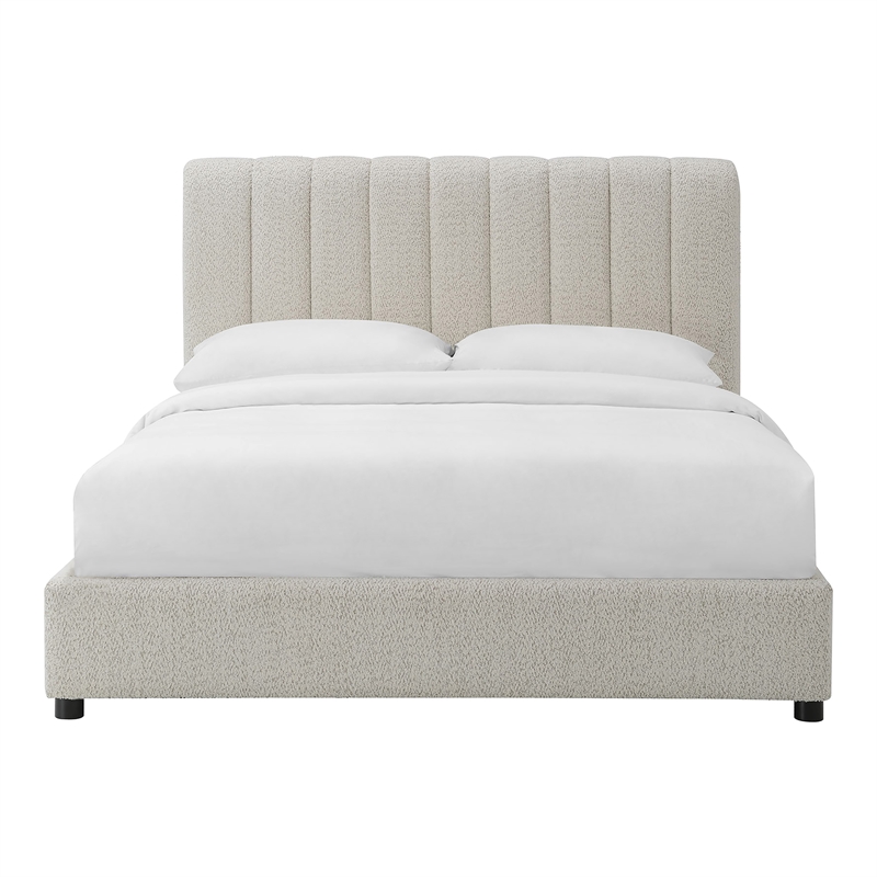 Furniture of America Garret Upholstered Boucle Fabric Queen Bed in White