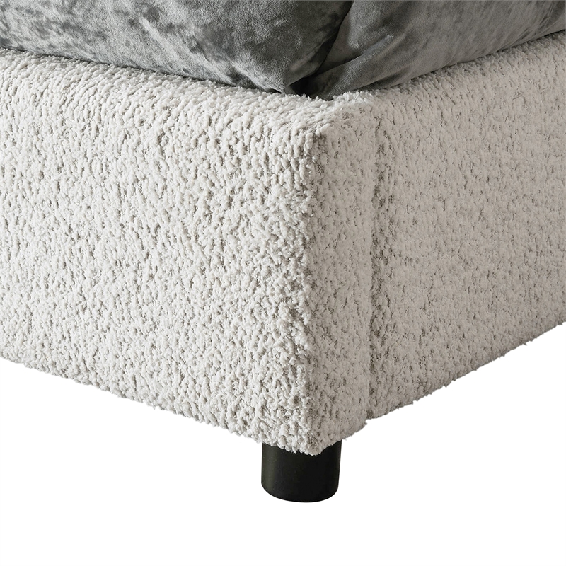 Furniture of America Garret Upholstered Boucle Fabric Queen Bed in White