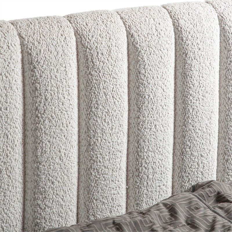 Furniture of America Garret Upholstered Boucle Fabric Queen Bed in White