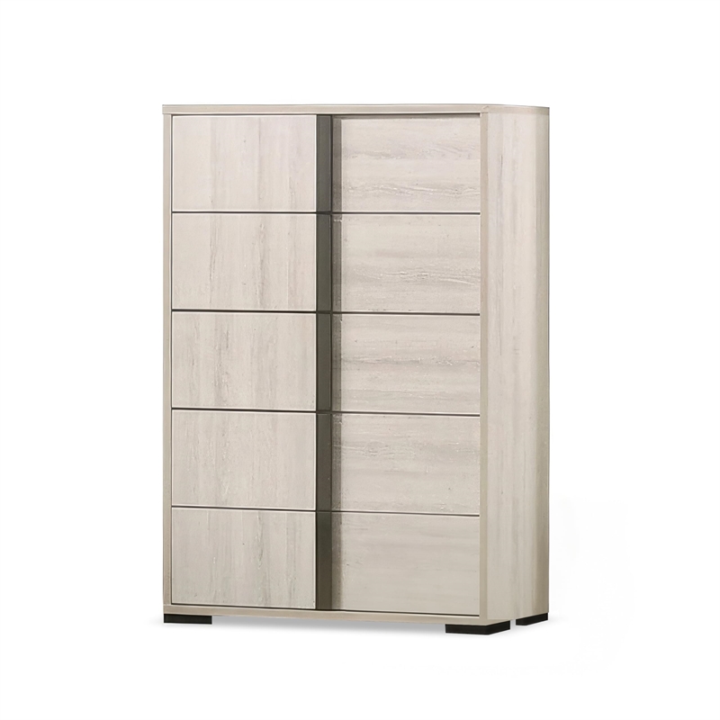 Furniture of America Turntile 5-Drawer Wood Chest in Washed White