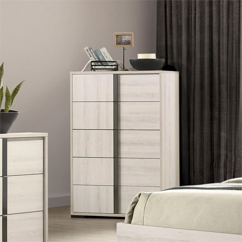Furniture of America Turntile 5-Drawer Wood Chest in Washed White