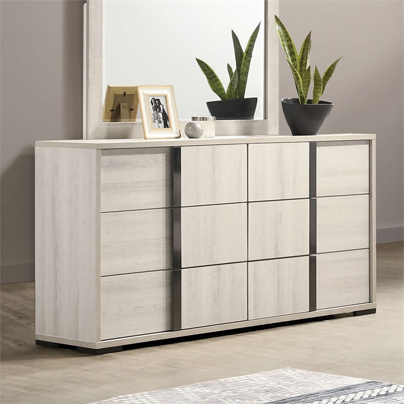 Furniture of America Turntile 6-Drawer Wood Dresser in Washed White