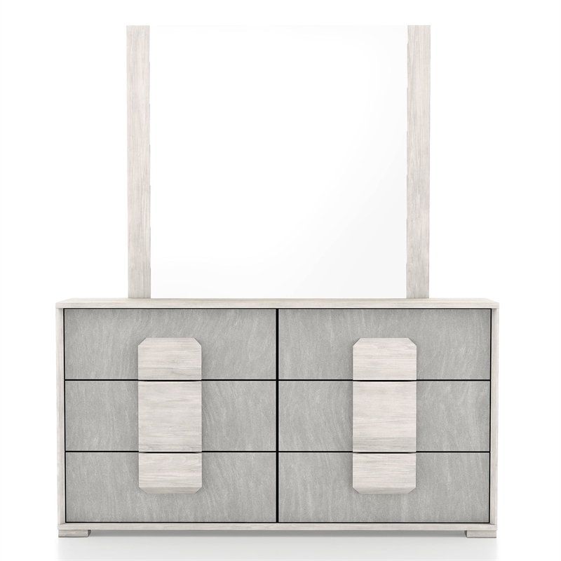 FOA Sable 2-Piece 6-Drawer Wood Dresser and Mirror Set in Washed White