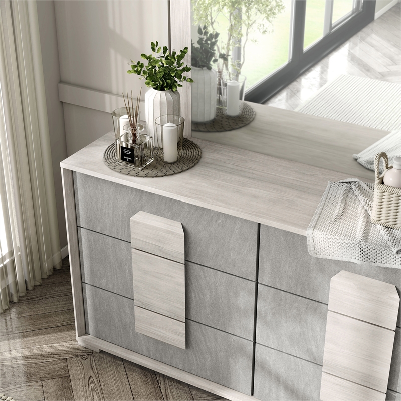 FOA Sable 2-Piece 6-Drawer Wood Dresser and Mirror Set in Washed White