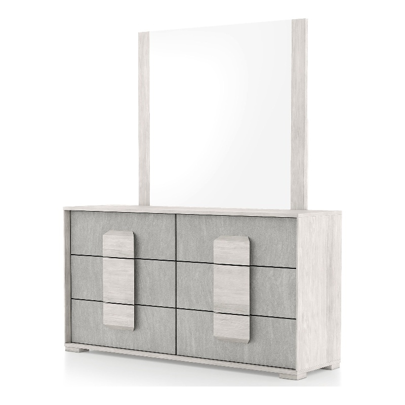 FOA Sable 2-Piece 6-Drawer Wood Dresser and Mirror Set in Washed White