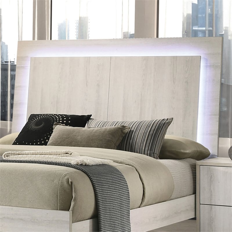 Furniture of America Turntile LED Light Wood Eastern King Bed in Washed White