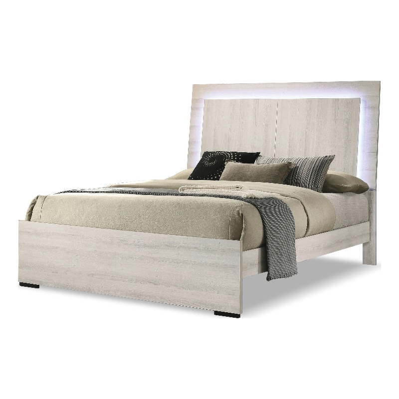 Furniture of America Turntile LED Light Wood Full Bed in Washed White