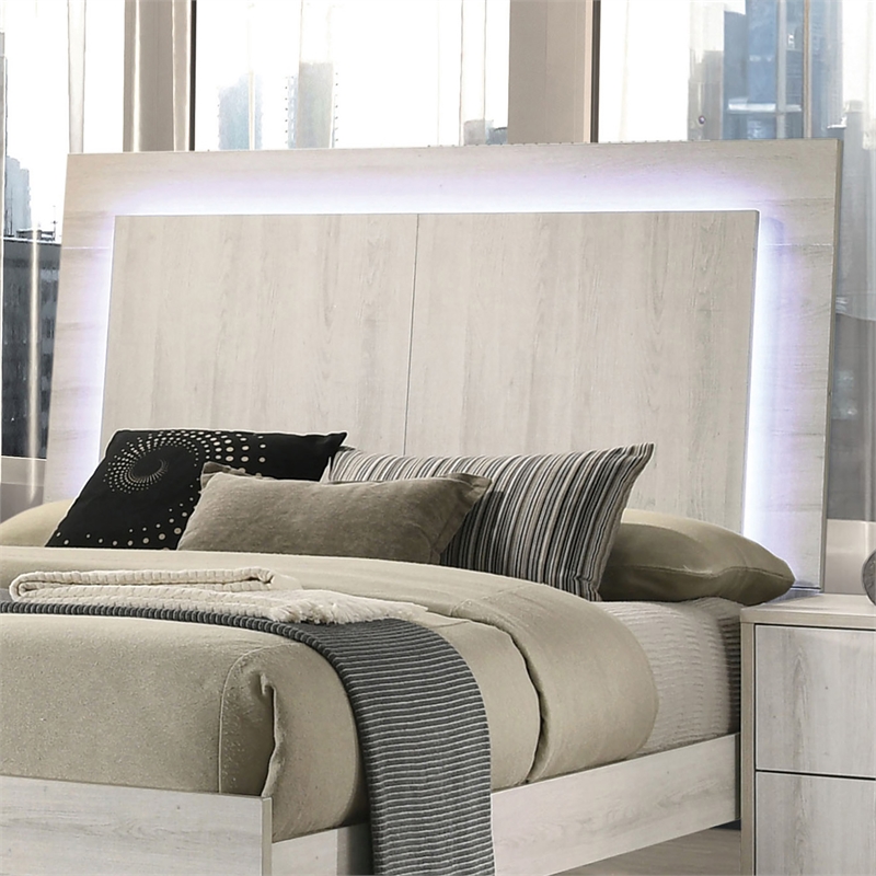 Furniture of America Turntile LED Light Wood Queen Bed in Washed White