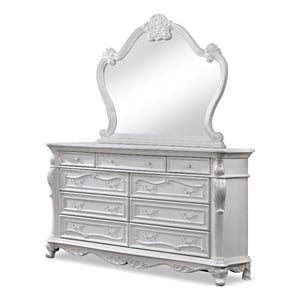 foa elloise 2-piece 9-drawer solid wood dresser and mirror set in white