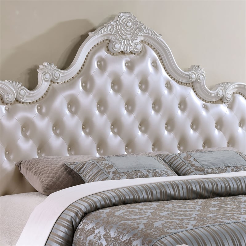Furniture of America Elloise Tufted Faux Leather Eastern King Bed in White