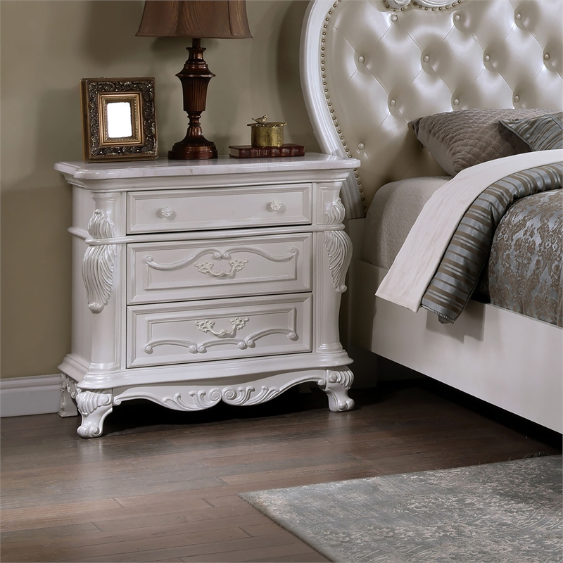 Furniture of America Elloise 3-Drawer Solid Wood Nightstand in White