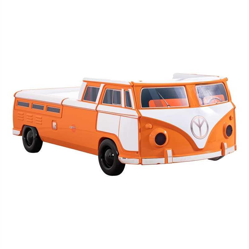 Furniture of America Shelline Peace Bus Wood Twin Kid Bed with LED in Orange