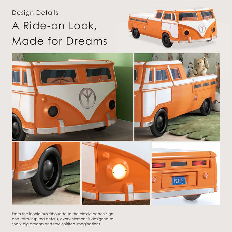 Furniture of America Shelline Peace Bus Wood Twin Kid Bed with LED in Orange