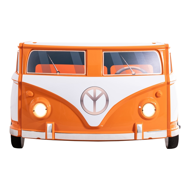 Furniture of America Shelline Peace Bus Wood Twin Kid Bed with LED in Orange