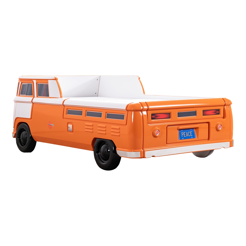 Furniture of America Shelline Peace Bus Wood Twin Kid Bed with LED in Orange