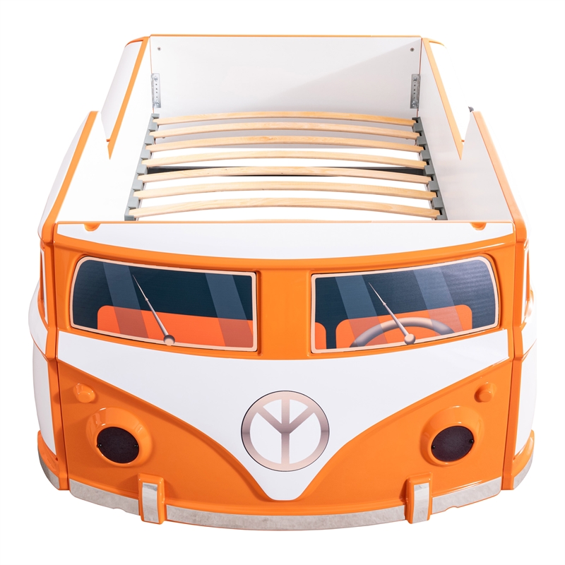 Furniture of America Shelline Peace Bus Wood Twin Kid Bed with LED in Orange