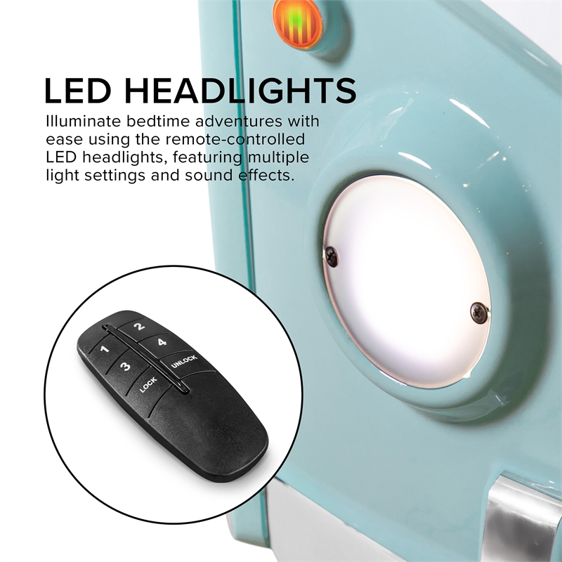 Furniture of America Shelline Peace Bus Wood Twin Kid Bed with LED in Teal