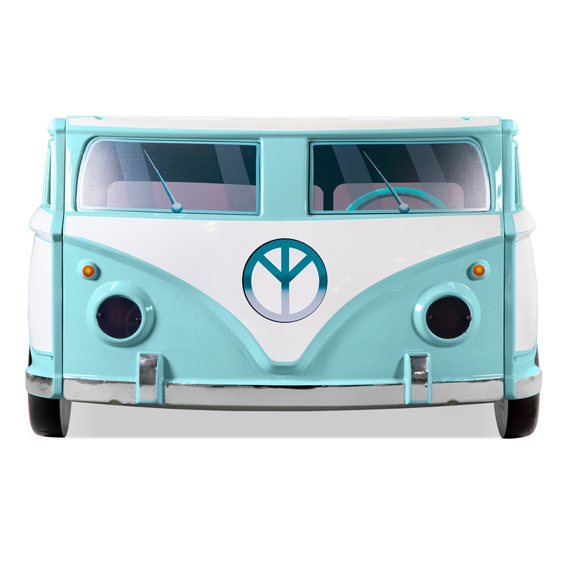 Furniture of America Shelline Peace Bus Wood Twin Kid Bed with LED in Teal
