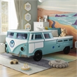 Furniture of America Shelline Peace Bus Wood Twin Kid Bed with LED in Teal