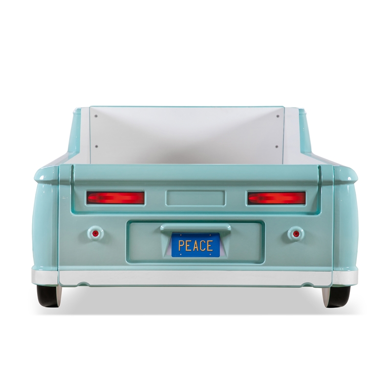 Furniture of America Shelline Peace Bus Wood Twin Kid Bed with LED in Teal