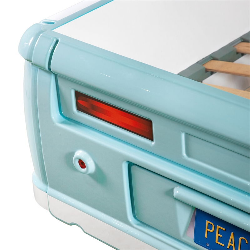 Furniture of America Shelline Peace Bus Wood Twin Kid Bed with LED in Teal