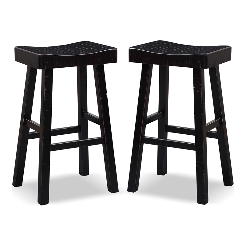 Furniture of America Fuller Solid Wood Saddle 29-inch Stools in Black (Set of 2)