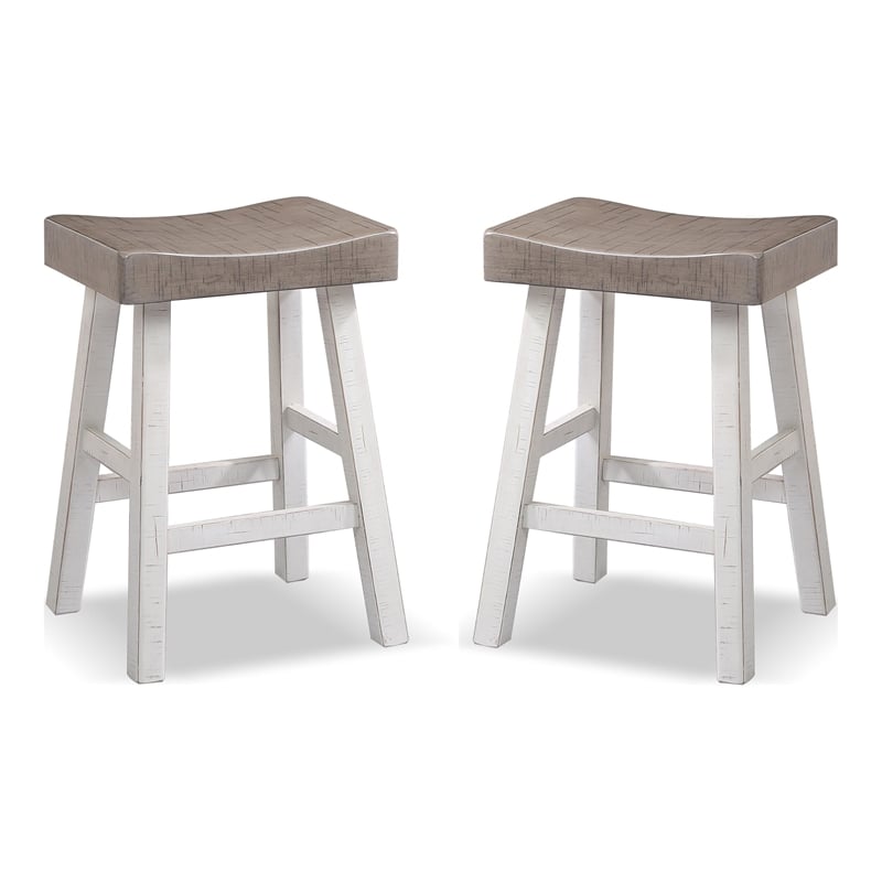 Furniture of America Fuller Solid Wood Saddle 24-inch Stools in Gray (Set of 2)