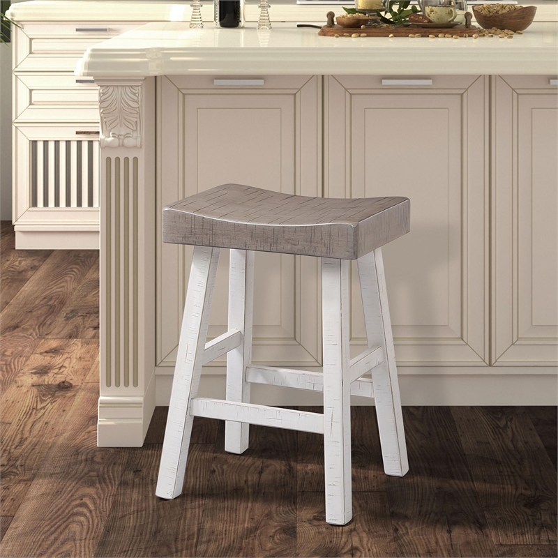 Furniture of America Fuller Solid Wood Saddle 24-inch Stools in Gray (Set of 2)