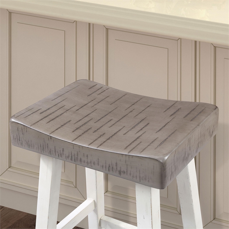 Furniture of America Fuller Solid Wood Saddle 24-inch Stools in Gray (Set of 2)