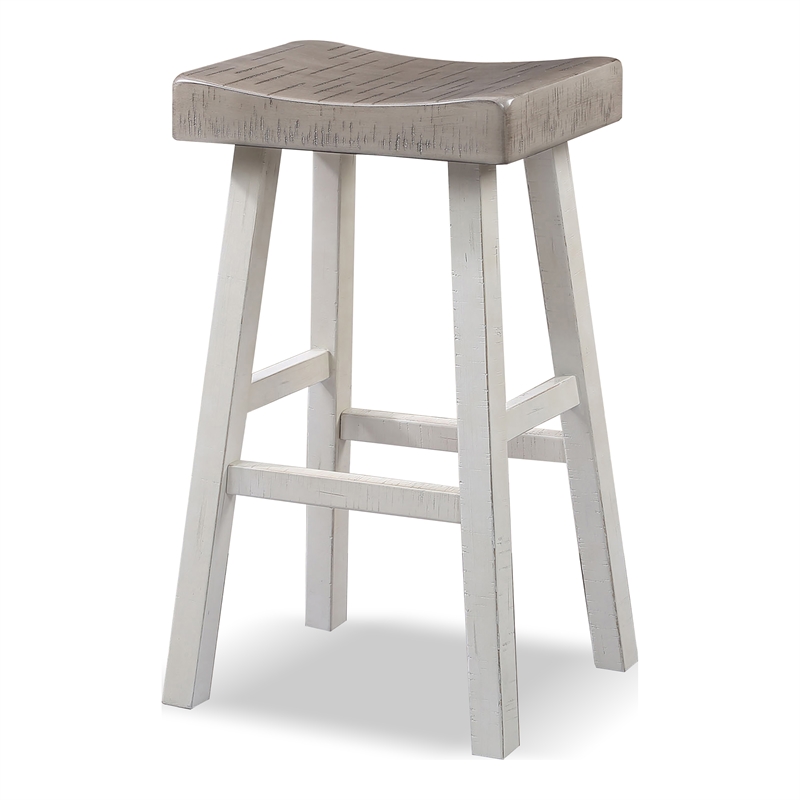 Furniture of America Fuller Solid Wood Saddle 29-inch Stools in Gray (Set of 2)