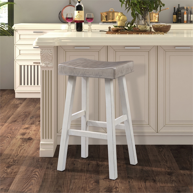 Furniture of America Fuller Solid Wood Saddle 29-inch Stools in Gray (Set of 2)