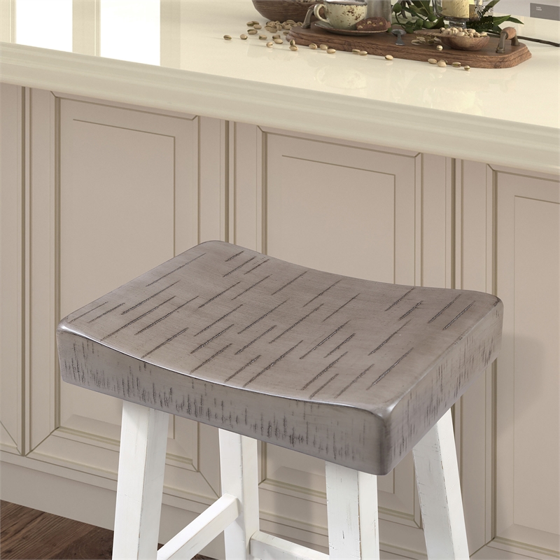 Furniture of America Fuller Solid Wood Saddle 29-inch Stools in Gray (Set of 2)