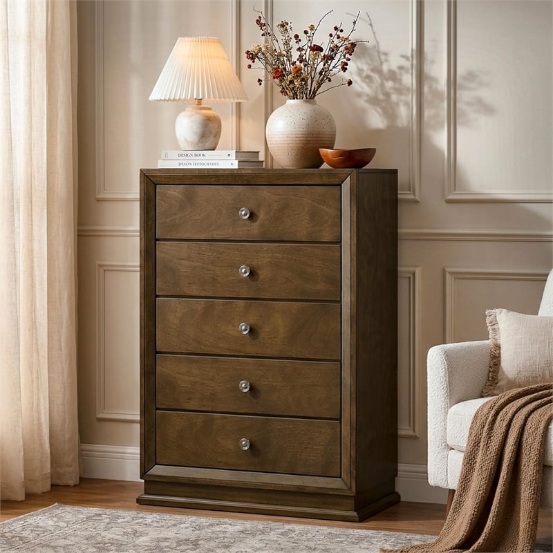 Furniture of America Nellam English Dovetail Drawers Wood Chest in Walnut