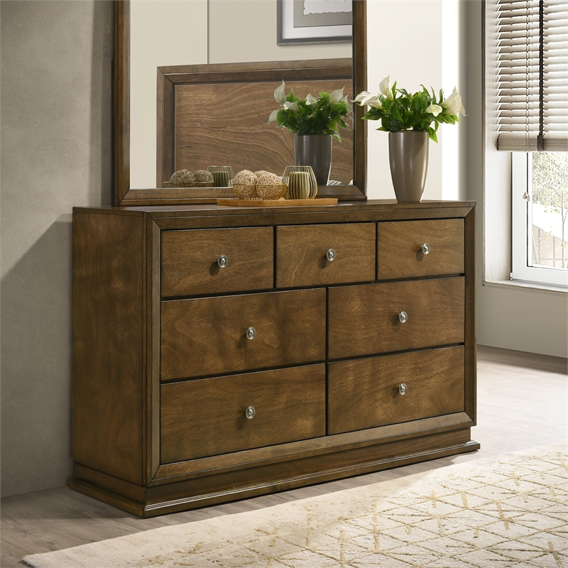 Furniture of America Nellam 7-Drawer Wood Dresser in Walnut