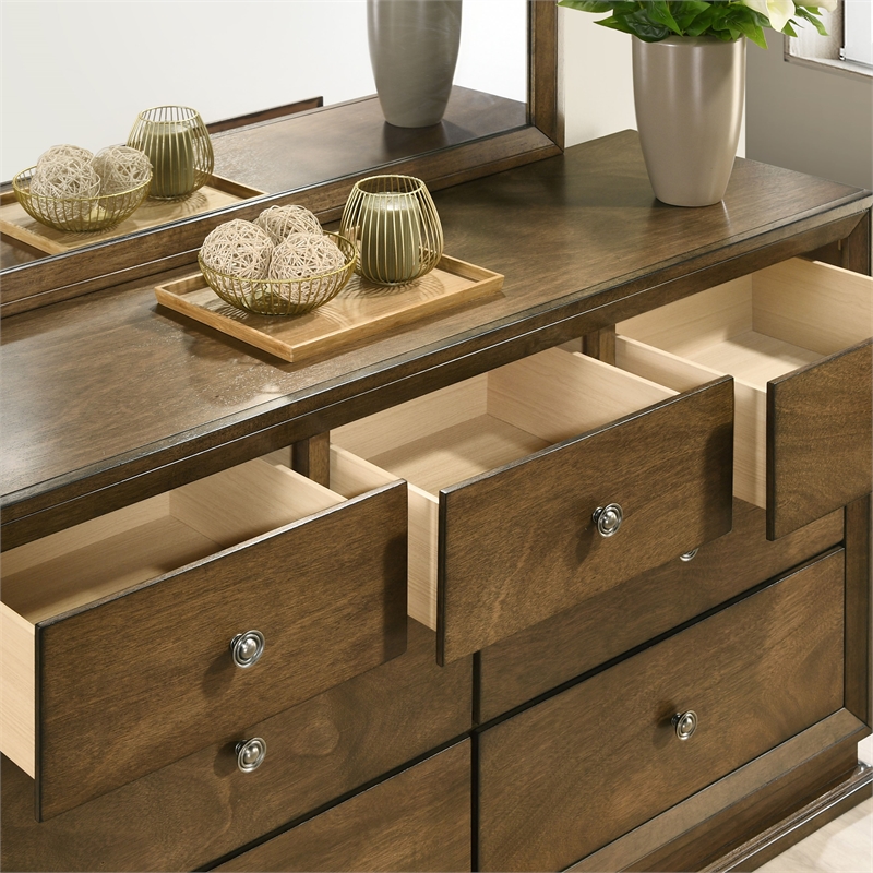 Furniture of America Nellam 7-Drawer Wood Dresser in Walnut