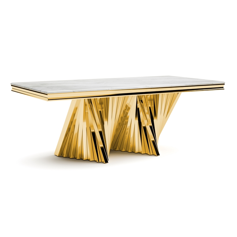 Furniture of America Odann Stainless Steel Dining Table in Gold and White