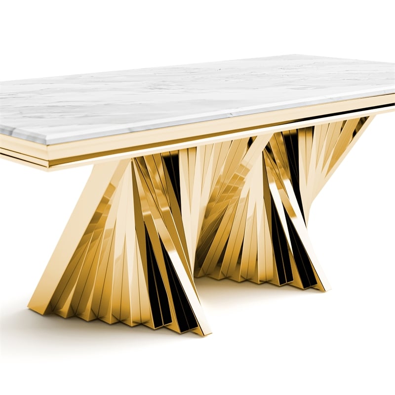 Furniture of America Odann Stainless Steel Dining Table in Gold and White