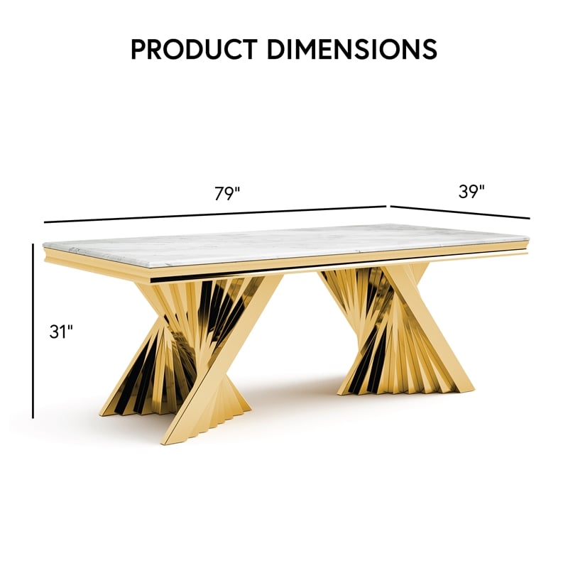 Furniture of America Odann Stainless Steel Dining Table in Gold and White