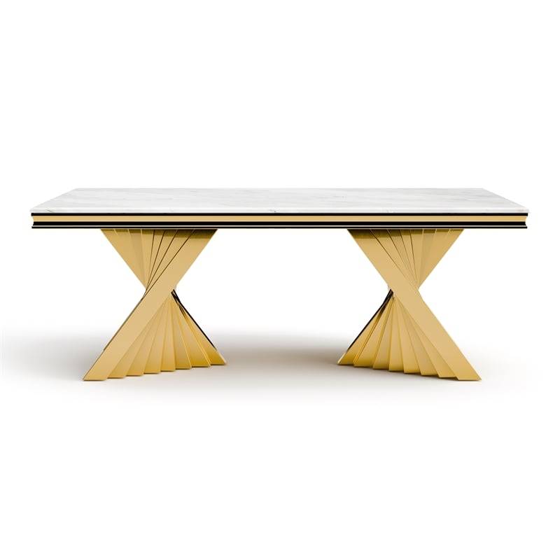 Furniture of America Odann Stainless Steel Dining Table in Gold and White