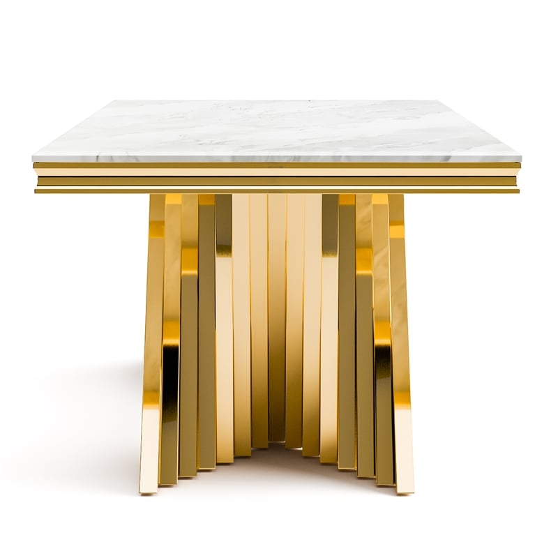 Furniture of America Odann Stainless Steel Dining Table in Gold and White