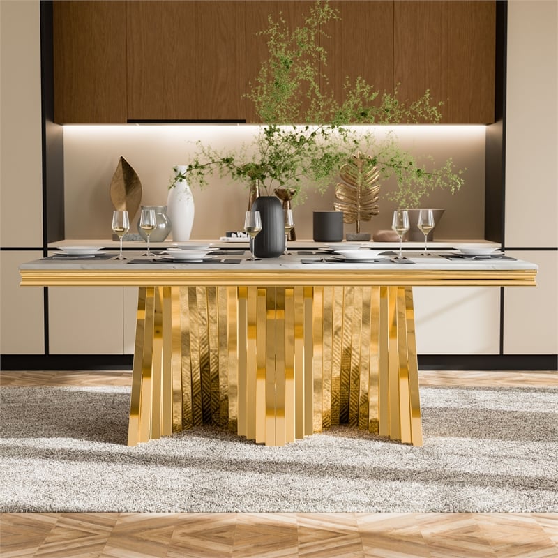 Furniture of America Odann Stainless Steel Dining Table in Gold and White