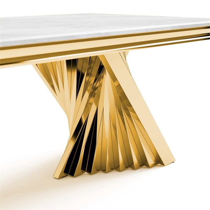 Furniture of America Odann Stainless Steel Dining Table in Gold and White